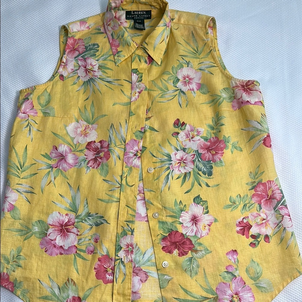 Lauren Ralph Lauren Yellow Floral Sleeveless Button-Down Shirt